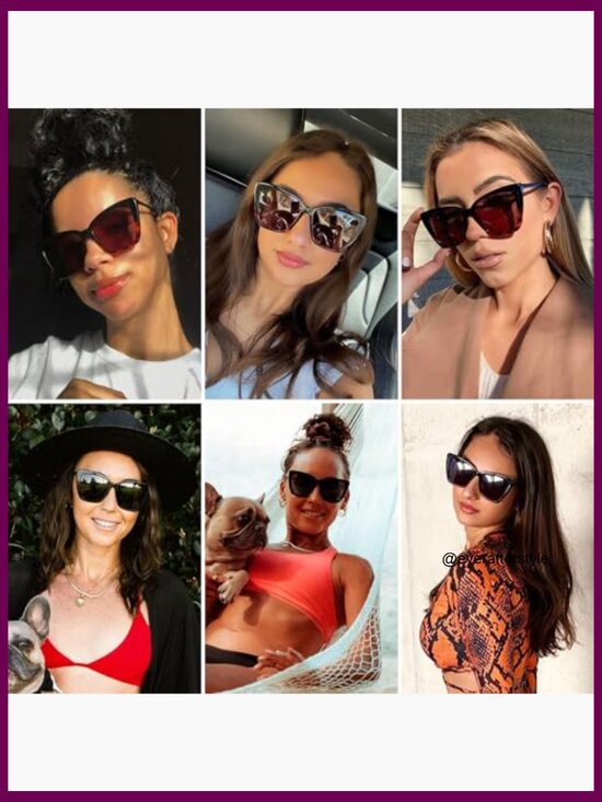 Oversized Cat Eye Sunglasses with UV400 Protection Plastic Frame
